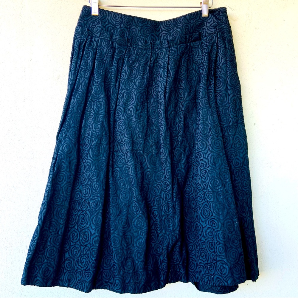 MaxMara Dark Teal A-Line Skirt with Subtle Rose Jacquard Pattern